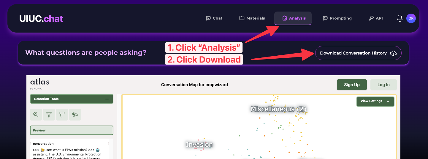 To export all conversations, open Analysis and click Download